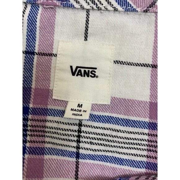 VANS Box Car Cropped Lightweight Long Sleeve Plaid Flannel Shirt Size Medium Wmn - Picture 5 of 6